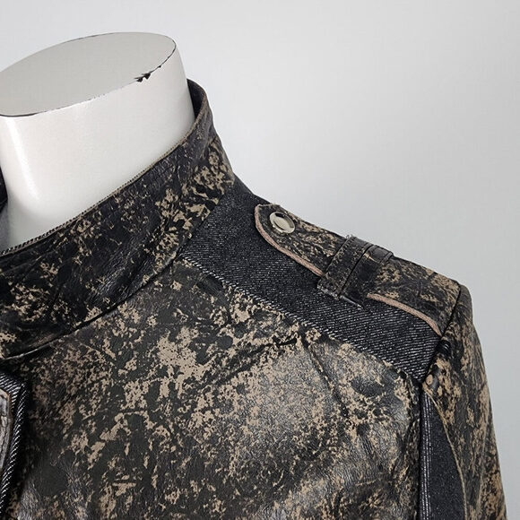 H&D Brown Leather Denim Motto Jacket Size M - Picture 3 of 10